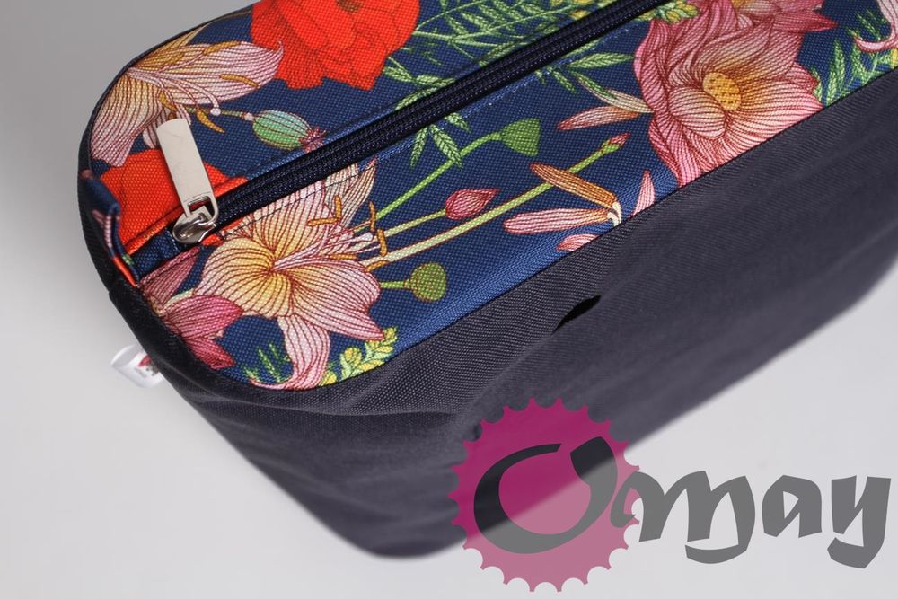 Granatowy organizer do OBAG STANDARD maki kwiaty 2kieszenie wkład OMAY