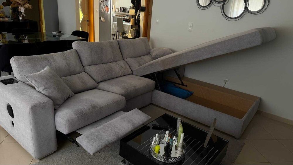 Sofá Chaise Longue com Relax Elétrico, Bluetooth e Arrumos