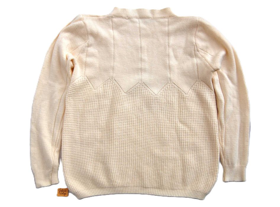 Sweter damski z wełną 34 XS ecru kremowobiały z perłami, perły vintage