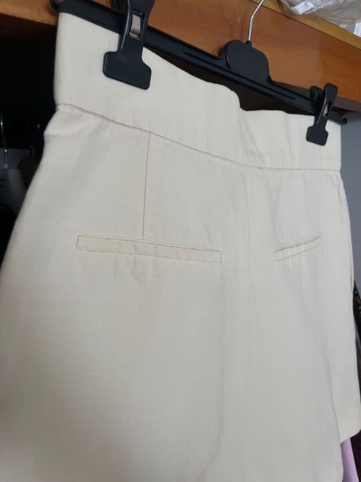 Calções cinta subida bege linho Zara