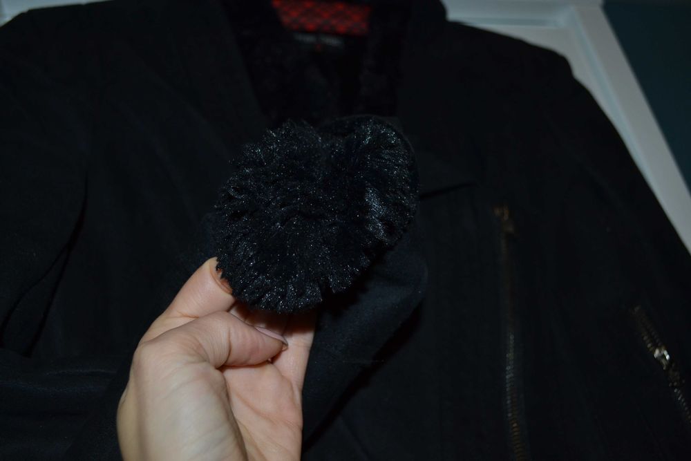 Ciepła kurtka krótka ramoneska zamsz XS 34 S 36 czarna ocieplana derek