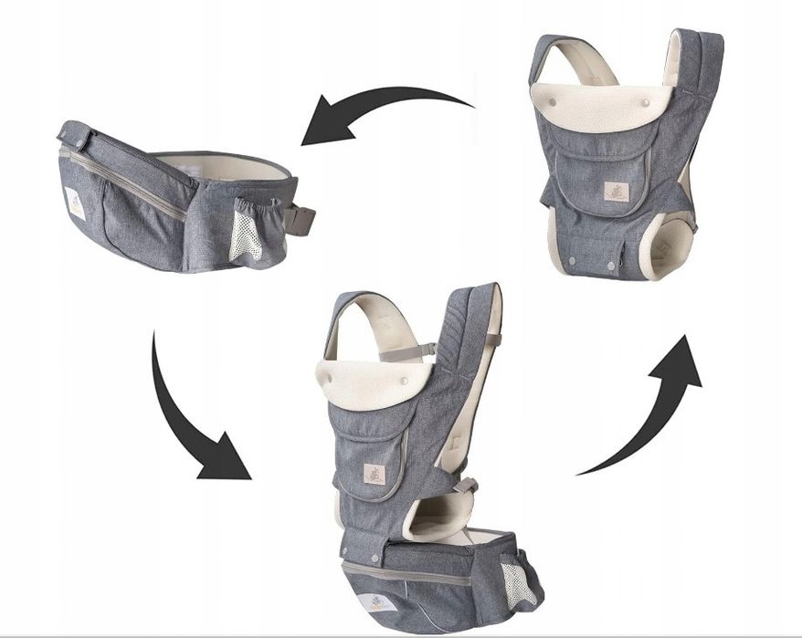 Ерго-рюкзак (хіпсіт) з сидінням на поясі; слінг сірого кольору