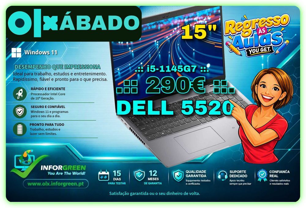 Portatil Dell 5520 i5-1145G7 16+256+512 - IVA+PORTES INCLUÍDOS - PROMOÇÃO ATÉ 5 SETEMBRO 2026
