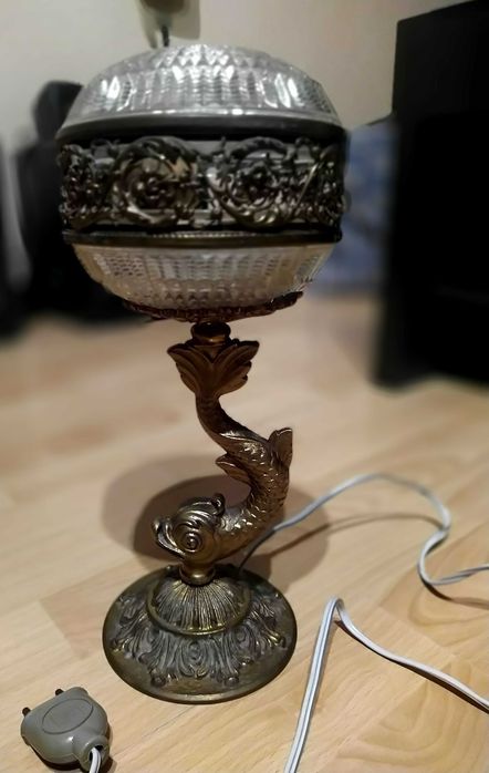 Lampa antyk XIX/XX wiek mosiądz, kryształ Francja