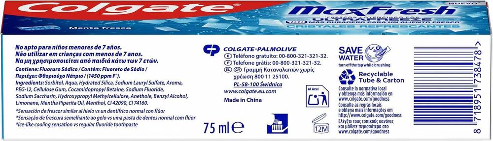 COLGATE MAX WHITE pasta do zębów z kryształkami zestaw 6 X 75 ML