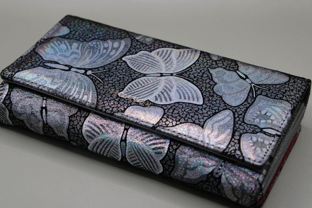 Portfel skórzany Peterson holograficzny motyle damski duży