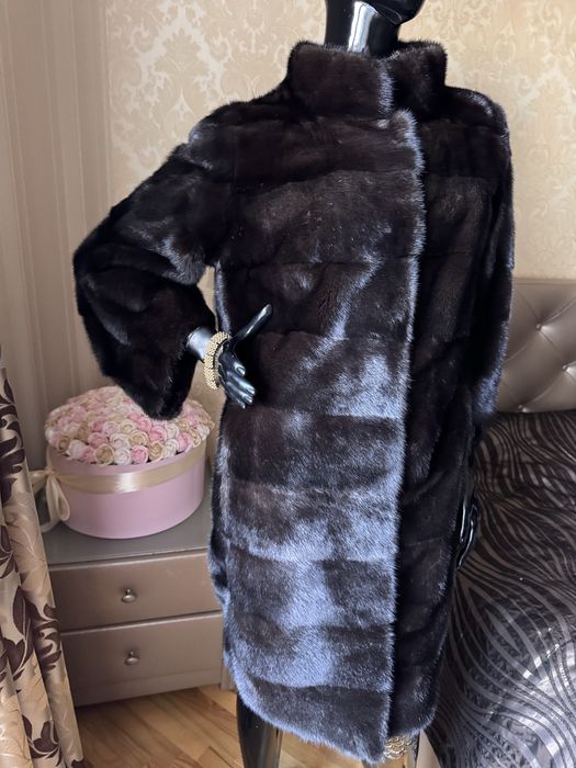 Норкова шуба 90 см, 42-46, поперечка, шоколад, норка