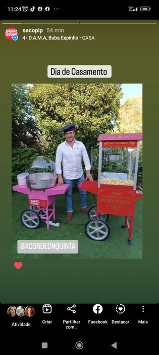 Carrinhos de Pipocas, Algodão Doce, Hotdogs, crepes, chocolate quente,