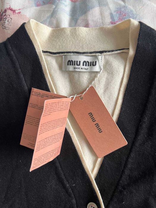 Miu Miu v-neck Cardigan Black White nowy czarny cardigan M