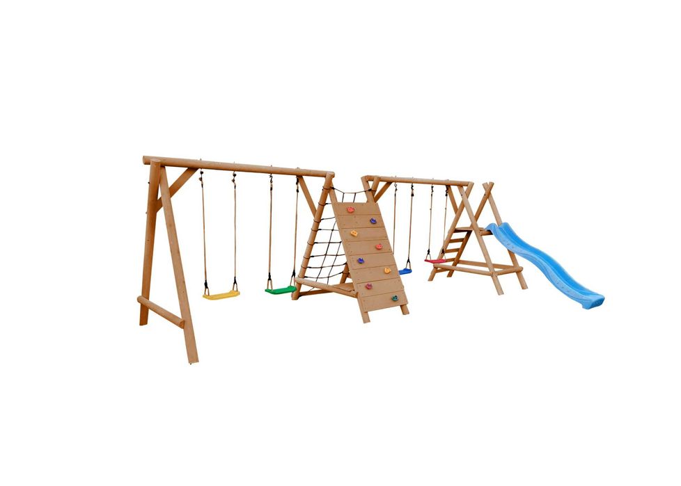 Drewniany Plac Zabaw do Ogrodu JUMBO-SMERF 4Huśtawki Ślizg DUŻAŚcianka