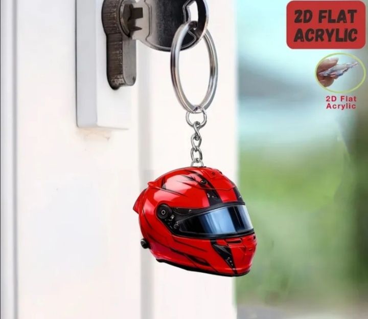 Porta chaves em acrílico Capacete Red Racing em 2 D