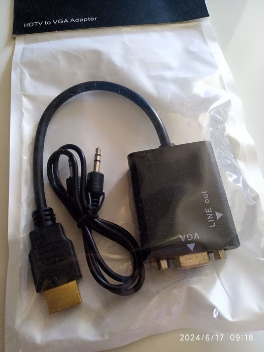 HDMI - VGA адаптер конвертер видео + аудио, 1080P Кабель  HDMI -VGA