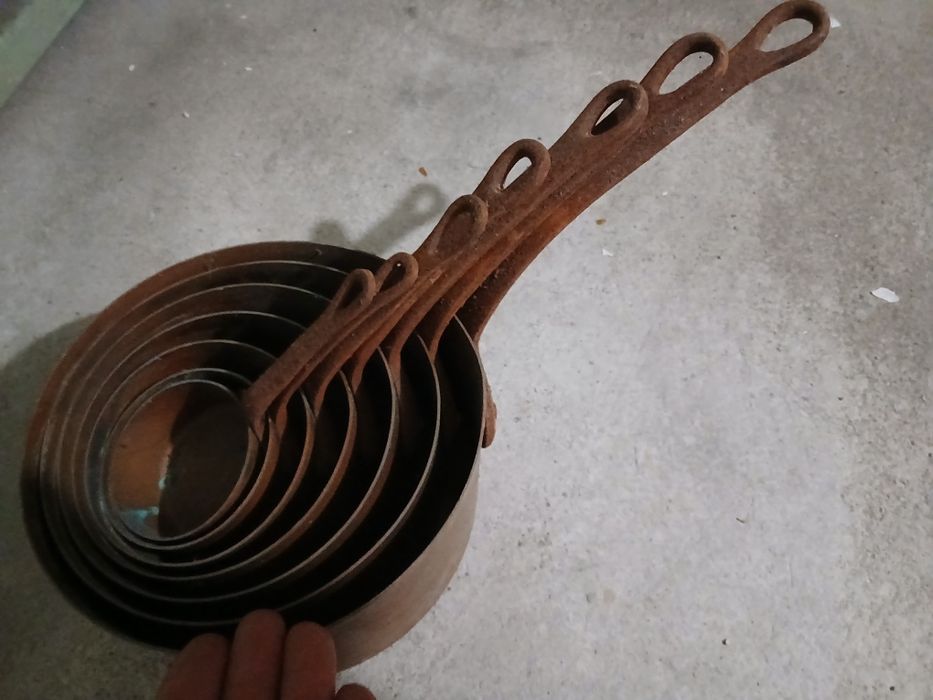 7 tachos cobre antigos