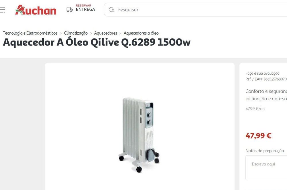 Aquecedor a óleo Qilive 1500W