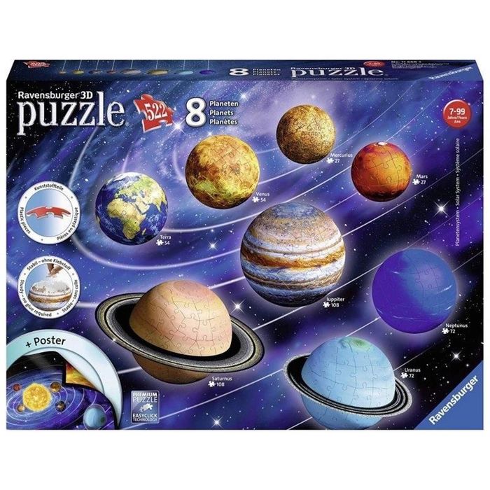 Puzzle 3D Układ Planet 522 elementy pudełko,281x372x70 mm