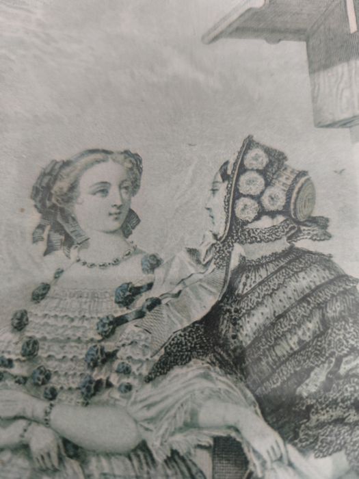 Quadro gravura muito antigo damas  vitorianas