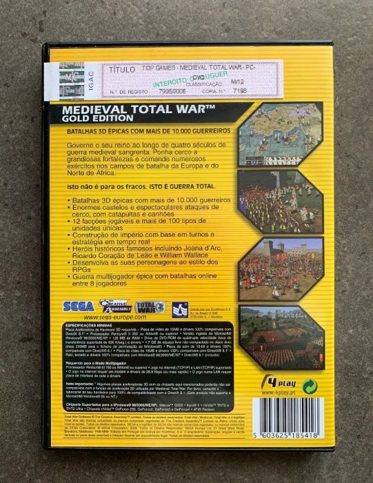 Vendo Jogo Medieval Total War Gold Edition Original para PC DVD