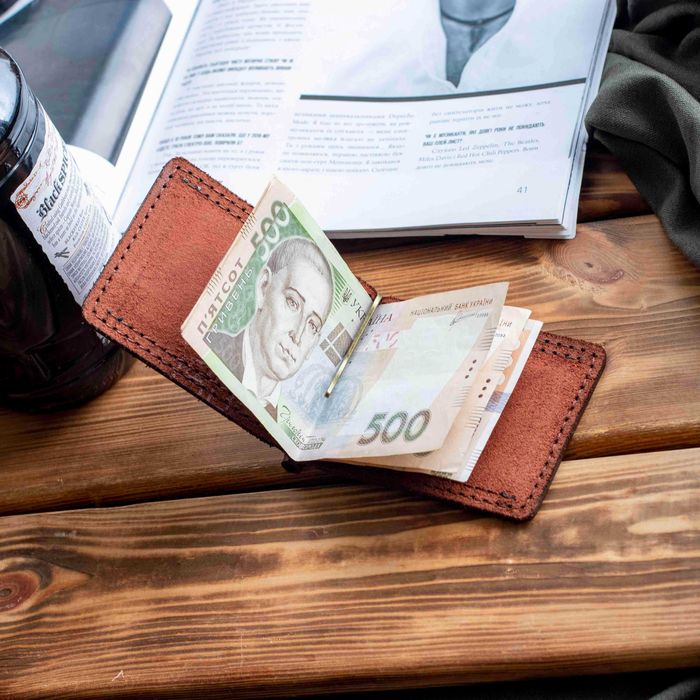 Затискач для грошей із натуральної шкіри Grand коньячний