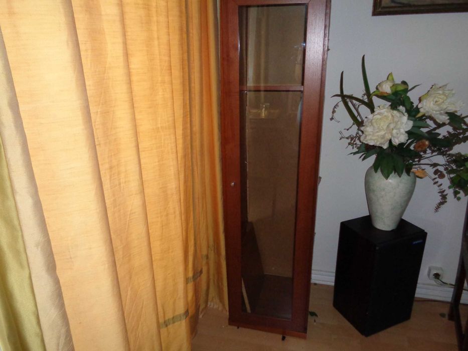 Estante com porta de vidro e prateleiras amoviveis