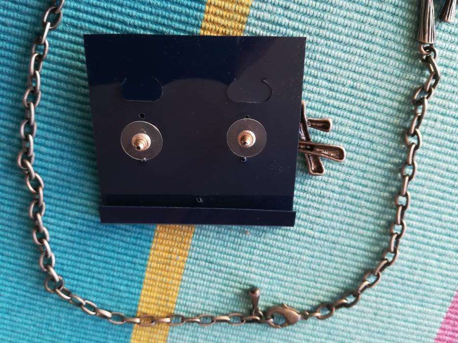 Komplet, Naszyjnik+ kolczyki, stylizacja na srebro oksydowane JAK NOWE