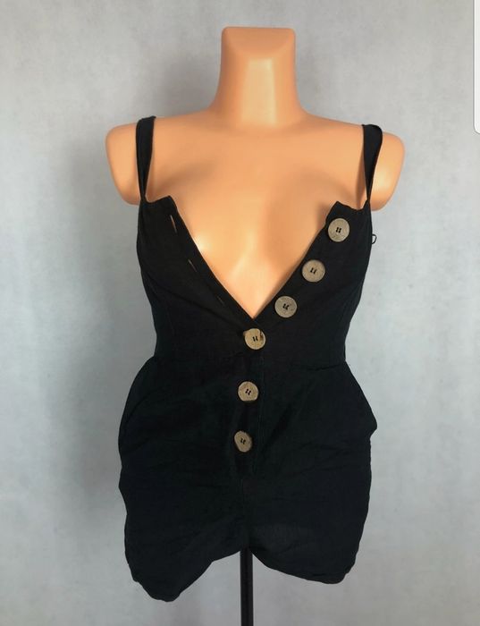 Kombinezon krótki czarny wiskoza len damski MNG Mango Basic XS 34