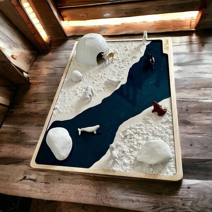 Panel sensoryczny makieta Arktyka Mroźna Kraina zabawa śnieg igloo