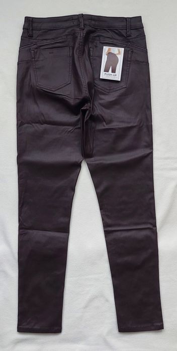 Spodnie damskie modelujące push-up kolor czekoladowy eko-skóra rozm XL