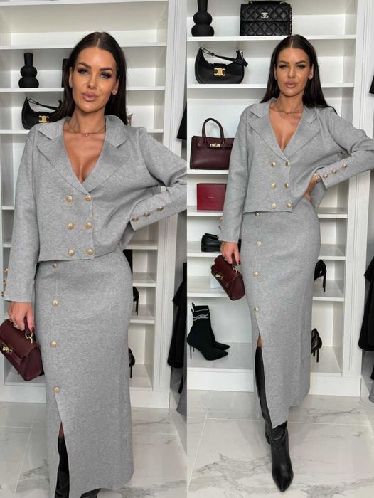 Komplet żakiet i spódnica midi,guziki