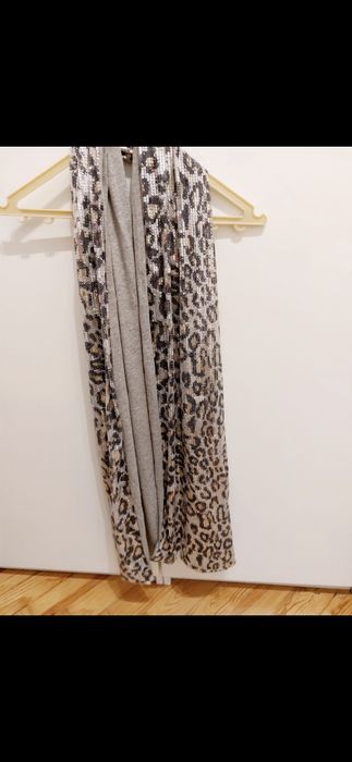 Cachecol/ lenço de lantejoulas tigress padrão leopardo prateado