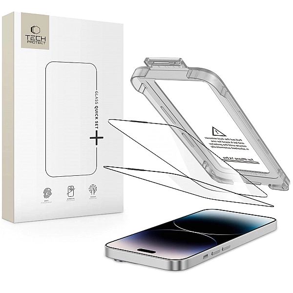 Szkło hartowane Tech-Protect Quick Set+ 2-pack na iPhone 14 Pro - czar