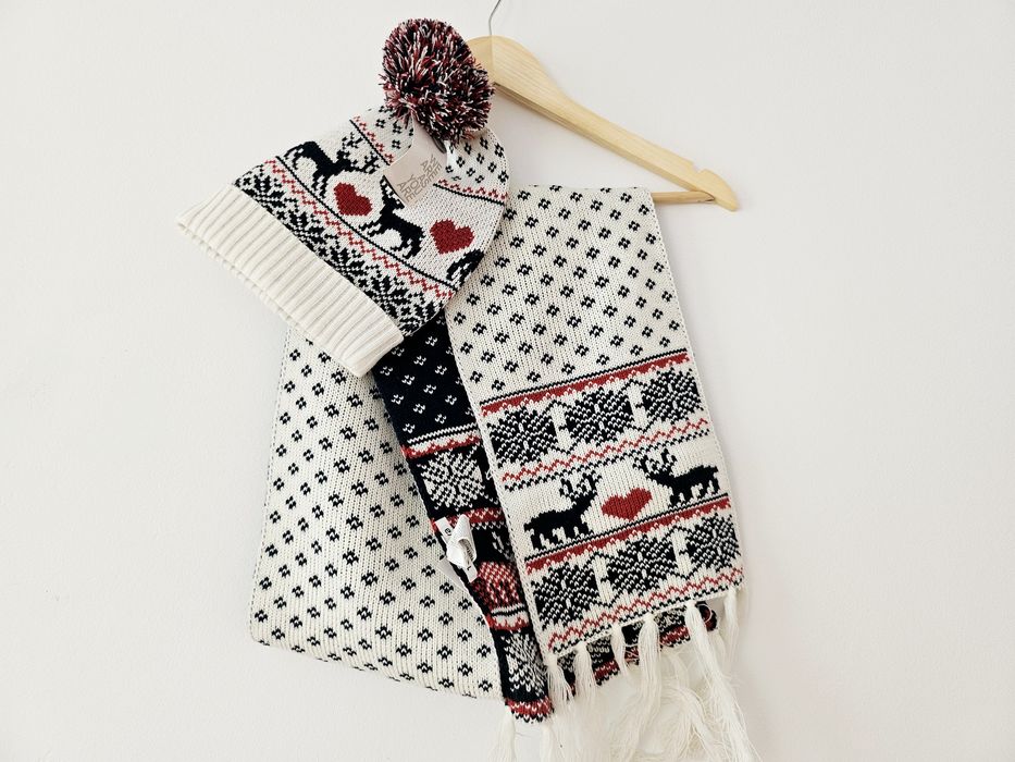 Komplet zimowy  czapka + szalik wzór skandynawski