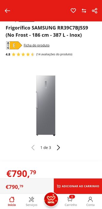 Frigorífico Samsung 387L, como novo