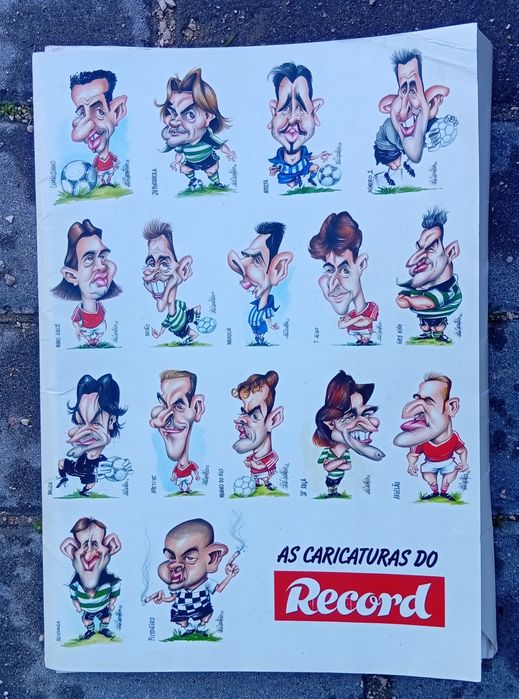 Coleção de caricaturas de antigos jogadores de futebol