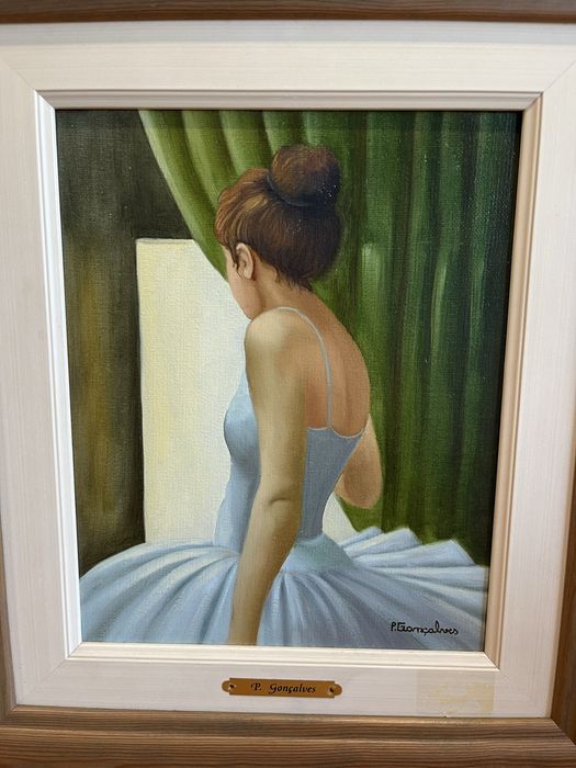 Par de quadros pintados à mão 43x38