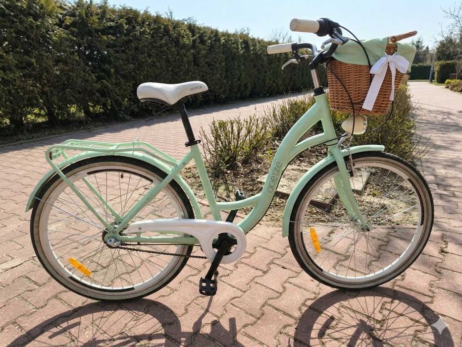 Stylowy Rower Miejski Goetze 26" z koszykiem | Śliczny miętowy kolor!