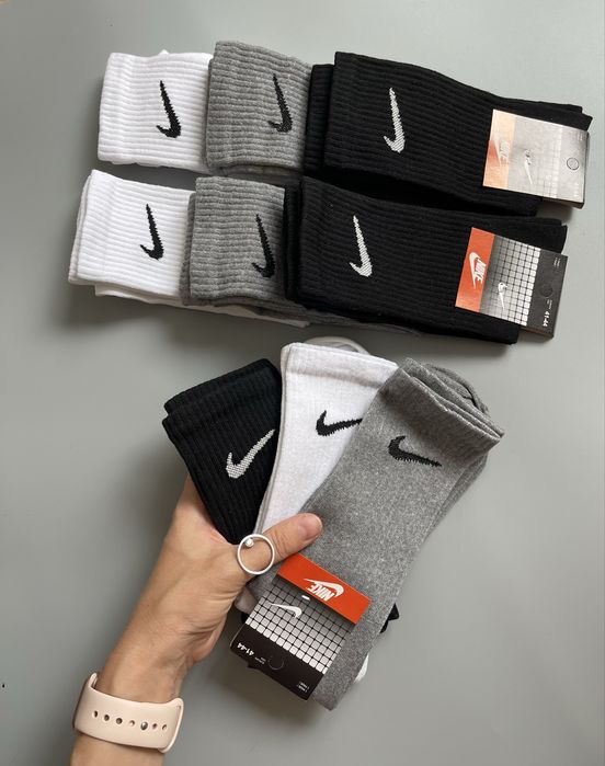 Носки (12 пар в наборі - чорні білі та сірі) найк, шкарпетки Nike
