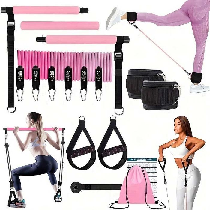14 pçs bastão de Pilates com cinta de resistência, puxador multifuncio