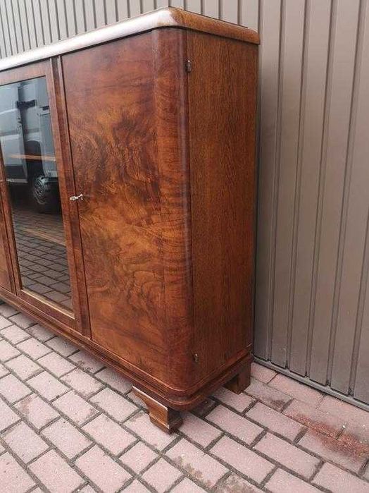 Biblioteka Witryna ART-DECO Orzech Zgrabna Stara Antyk Po Renowacji.
