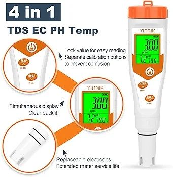 Miernik pH YINMIK Hydroponics 4 w 1 ppm do wody pitnej | Miernik temperatury pH EC TDS, tester wody ppm i EC
