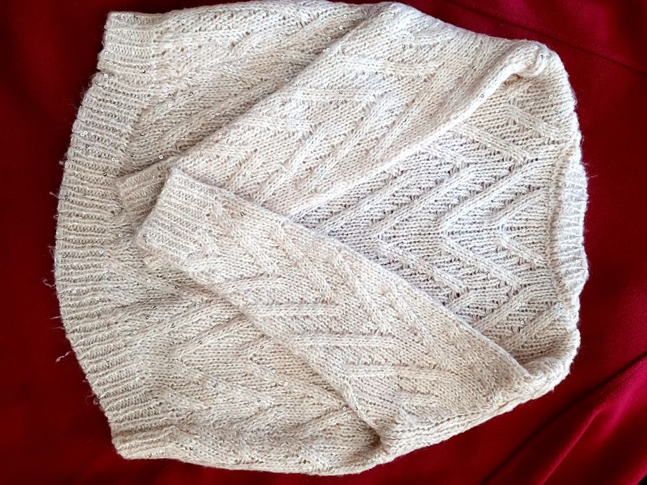 Como NOVO - Casaco malha natal menina lantejoulas cor pérola