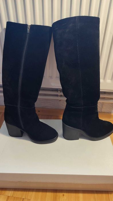 Сапоги зимние, черные, натуральный замш