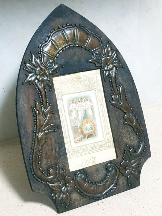 Antiga moldura com pagela nascimento de Jesus"Glória im excelsis Deo!"