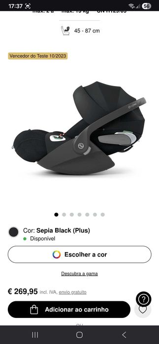 Vendo carrinho, babycoque e base isofix com adaptadores - cybex