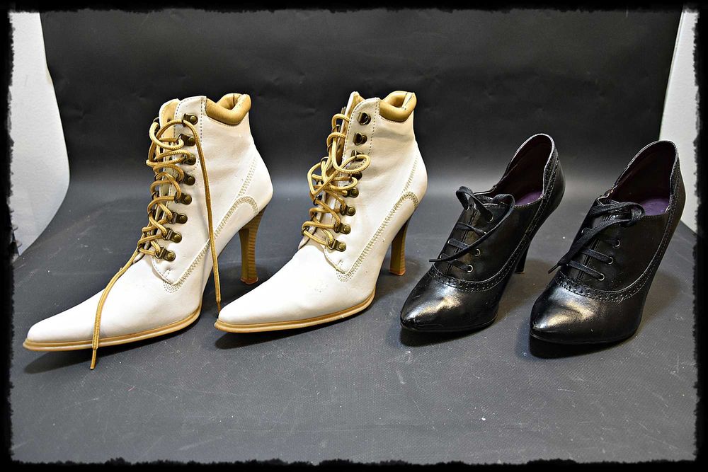 Śliczne sznurowane botki na szpilce, 2 pary, używane, rozmiar 39 i 40