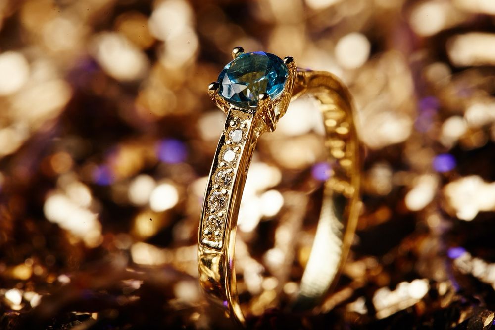 Pierścionek Złoty Topaz Naturalny Diamenty 585