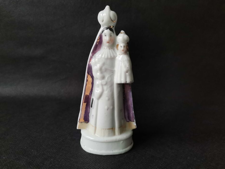 Stara przedwojenna figurka Matka Boska z Dzieciątkiem porcelana Śląska
