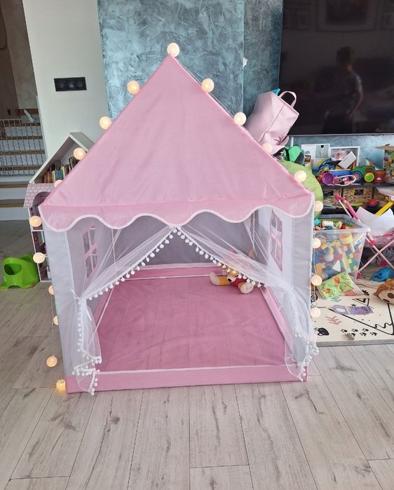 Namiot Domek dla Dzieci Zamek Pałac do Pokoju Ogrodu Domu + Lampki LED