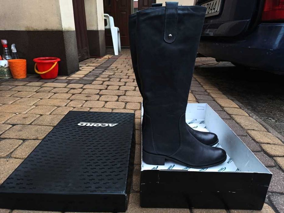 NOWE Buty-Kozaki OFICERKI Damskie-40 Naturalna Skóra 100% CZARNE Gw.6m