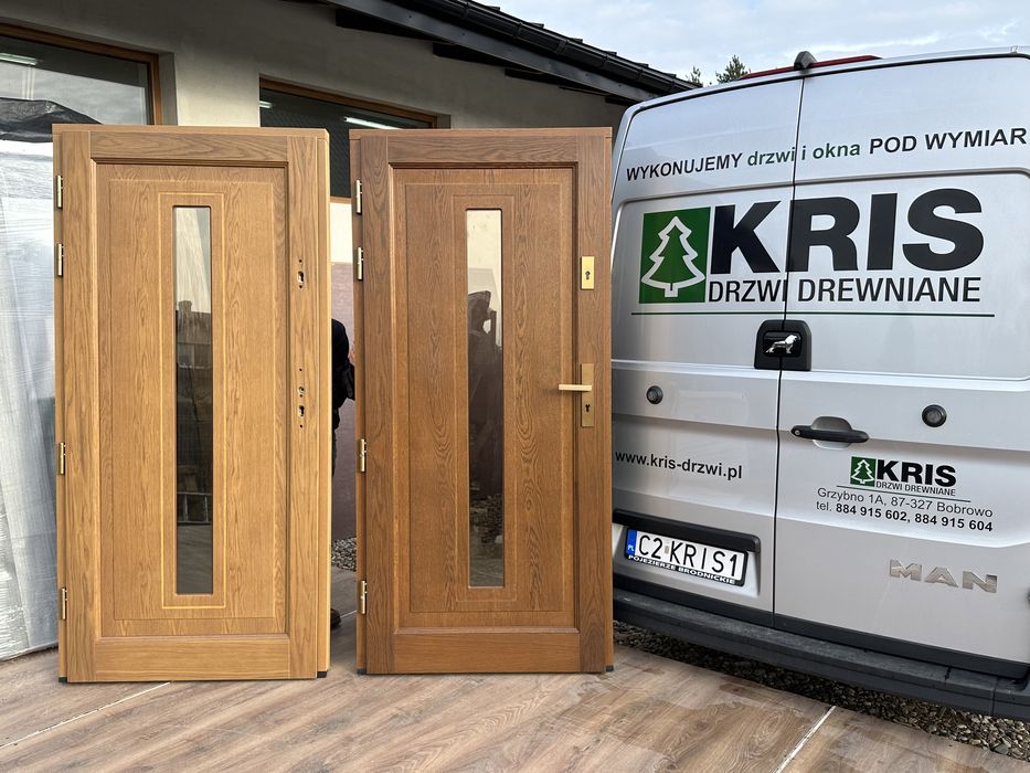 Drzwi zewnętrzne drewniane Winchester Montaż Złoty Dąb NA KAŻDY WYMIAR