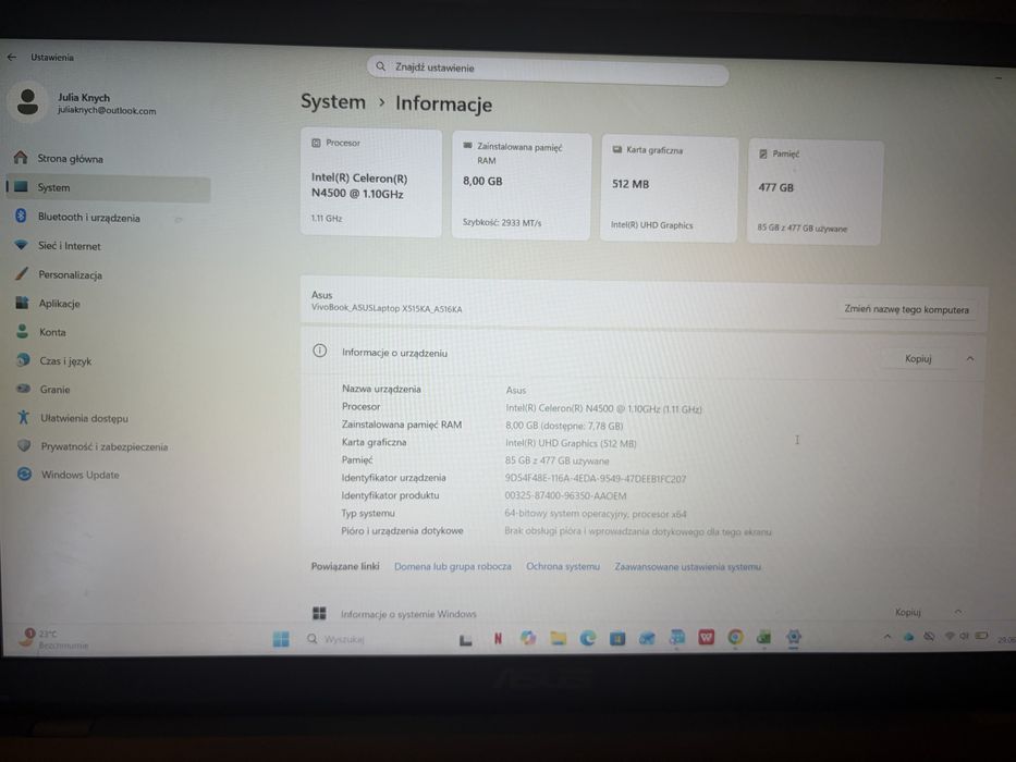 Laptos asus a516k